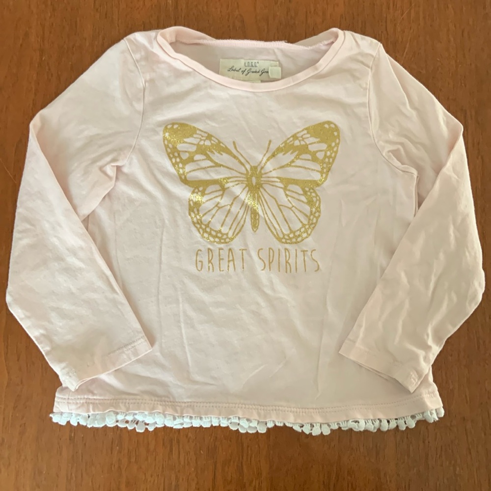 🍓3/$10 Light Pink Long Sleeve Tee with Butterfly Design size 2-4Y